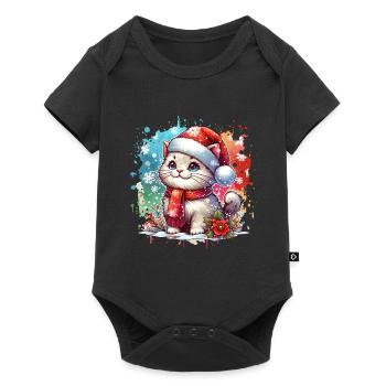 Chat Noël Mignon Père Noël Noël Xmax - Body à manches courtes Premium Bébé - noir - Devant