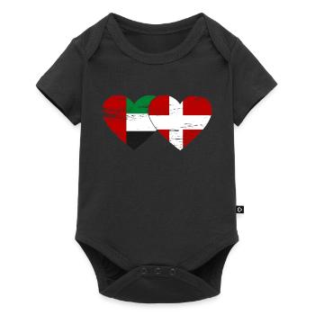 Vereinigte Arabische Emirate Dänemark Flagge Herz - Baby Premium Kurzarmbody - Schwarz - Vorne