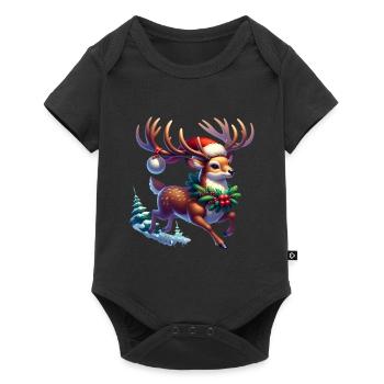 Weihnachts Rentier Geweih Xmas Comic - Baby Premium Kurzarmbody - Schwarz - Vorne