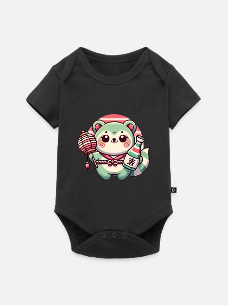 Skurriles Tanuki Laternendesign - Baby Premium Kurzarmbody - Schwarz