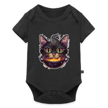 Chat Chaudron Chat Sorcière Halloween - Body à manches courtes Premium Bébé - noir - Devant