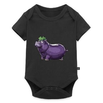 Hippopotame aubergine drôle de motif animal et végétal - Body à manches courtes Premium Bébé - noir - Devant