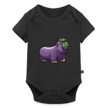 Hippopotame aubergine drôle de motif animal et végétal - Body à manches courtes Premium Bébé - noir - Devant