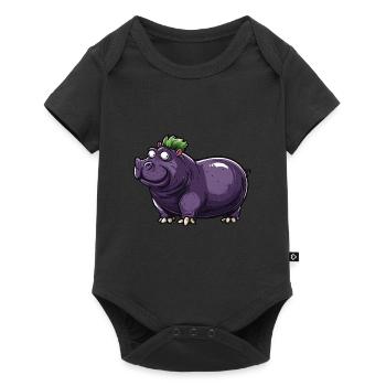 Hippopotame aubergine drôle de motif animal et végétal - Body à manches courtes Premium Bébé - noir - Devant