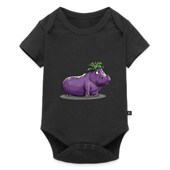 Hippopotame aubergine drôle de motif animal et végétal - Body à manches courtes Premium Bébé - noir - Devant