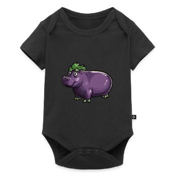 Hippopotame aubergine drôle de motif animal et végétal - Body à manches courtes Premium Bébé - noir - Devant