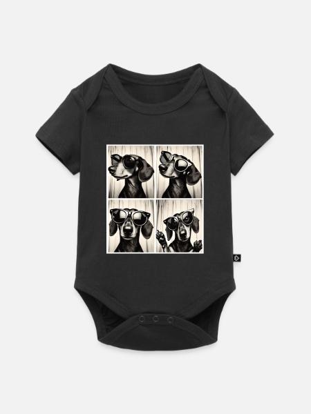 Retro-Fotostreifen mit Dackel und Sonnenbrille - Baby Premium Kurzarmbody - Schwarz