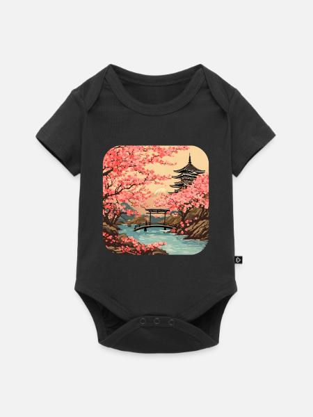 Tokio Tempel Kirschblüte Weltreise - Baby Premium Kurzarmbody - Schwarz