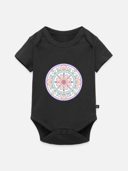 Mandala mit Risographie-Effekt - Baby Premium Kurzarmbody - Schwarz