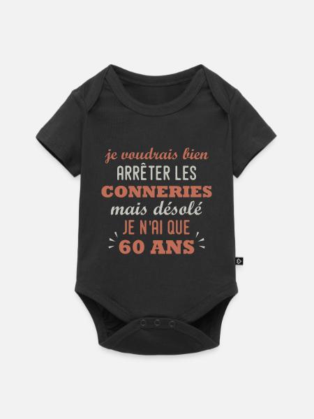 60 ans - anniversaire 60 ans citation humour - Body à manches courtes Premium Bébé - noir