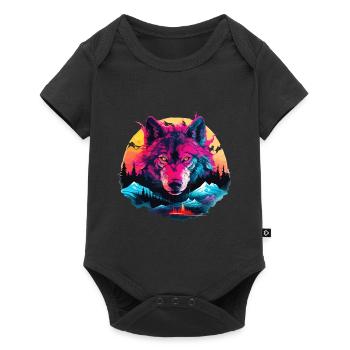 Wolf Wolfskopf Wölfe Wolfsrudel Natur Neon Bunt - Baby Premium Kurzarmbody - Schwarz - Vorne