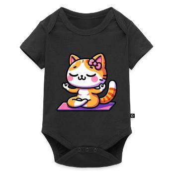 Chat Yoga Meowmaste Vêtements de bébé - Body à manches courtes Premium Bébé - noir - Devant
