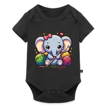 Éléphant tricot câlin éléphant vêtements Art - Body à manches courtes Premium Bébé - noir - Devant