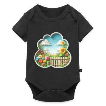 Garden with flower on flower meadow and sunflower - Baby Premium short-sleeve bodysuit - black - Front