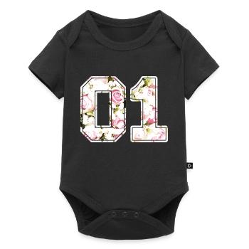 Rosenmuster Ziffer Zahl Nummer 01 - Baby Premium Kurzarmbody - Schwarz - Vorne
