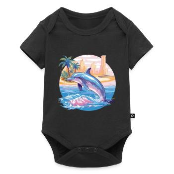 Dauphin Été Soleil Plage Mer Palmiers Vacances - Body à manches courtes Premium Bébé - noir - Devant