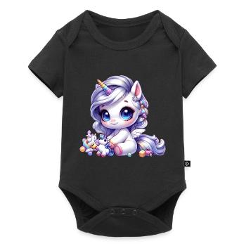 Niedliche Einhorn Mythische Fee - Baby Premium Kurzarmbody - Schwarz - Vorne