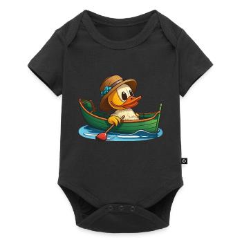 Canard mignon en bateau à rames avec chapeau d’été et fleur - Body à manches courtes Premium Bébé - noir - Devant