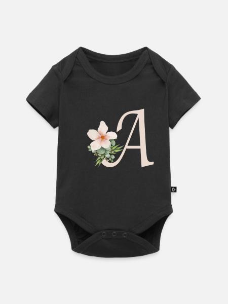 Buchstabe A mit Blume - Baby Premium Kurzarmbody - Schwarz