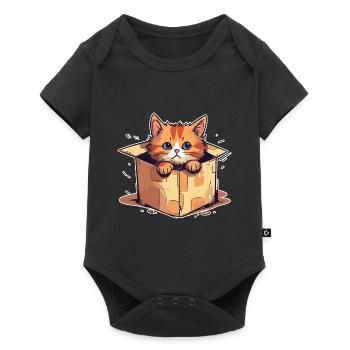 Chat assis dans un paquet en carton humour drôle typique - Body à manches courtes Premium Bébé - noir - Devant
