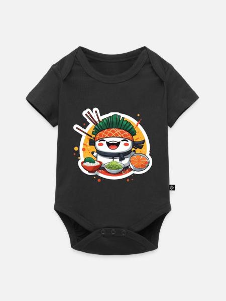 Happy Sushi Samurai - Mignon amateur de sushis kawaii - Body à manches courtes Premium Bébé - noir