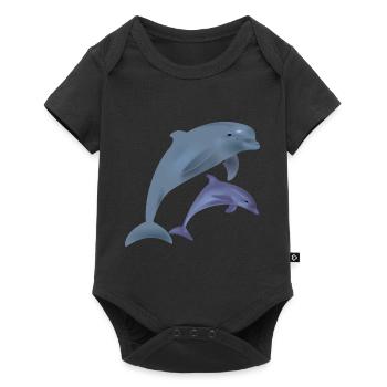 2 niedliche Delphine. Geschenkidee - Baby Premium Kurzarmbody - Schwarz - Vorne