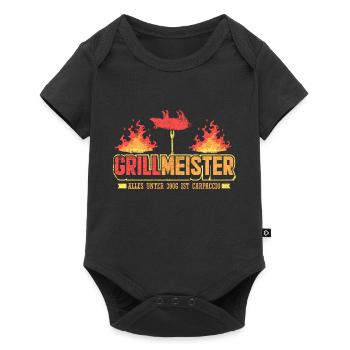 Grillmeister Männergeschenke Grill - Baby Premium Kurzarmbody - Schwarz - Vorne