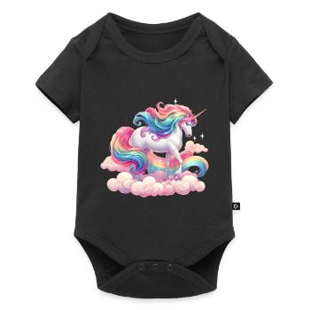 Colorful Unicorn with rainbow and pink cloud - Baby Premium short-sleeve bodysuit - black - Front