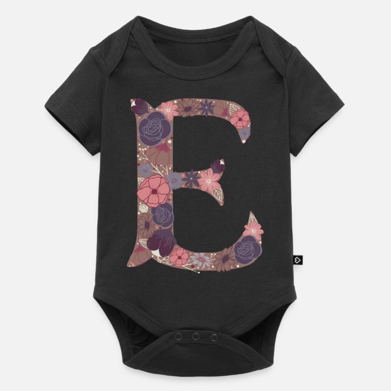 Blumenbuchstabe E - Baby Premium Kurzarmbody - Schwarz