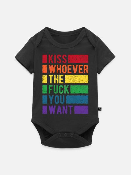 Kiss Who You Want LGBT Regenbogen Pride - Baby Premium Kurzarmbody - Schwarz