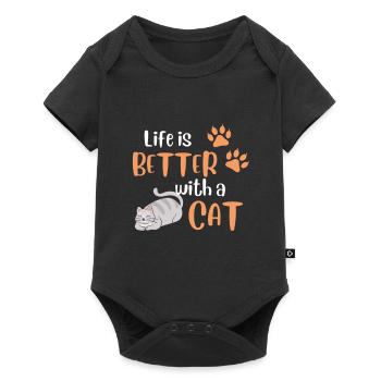Life is better with a Cat Funny Pet Cat Lover - Baby Premium short-sleeve bodysuit - black - Front