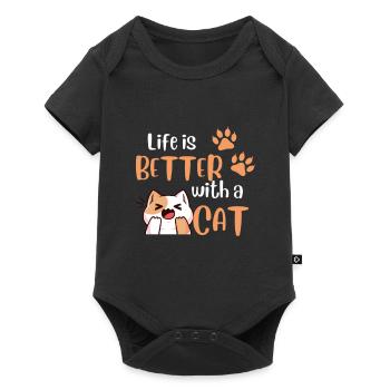 Life is better with a Cat Funny Pet Cat Lover - Baby Premium short-sleeve bodysuit - black - Front