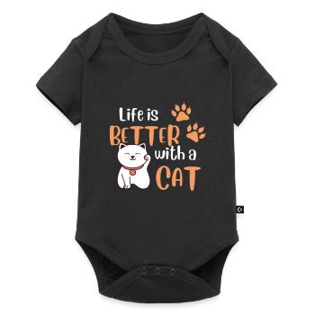 Life is better with a Cat Funny Pet Cat Lover - Baby Premium short-sleeve bodysuit - black - Front