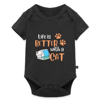 Life is better with a Cat Funny Pet Cat Lover - Baby Premium short-sleeve bodysuit - black - Front