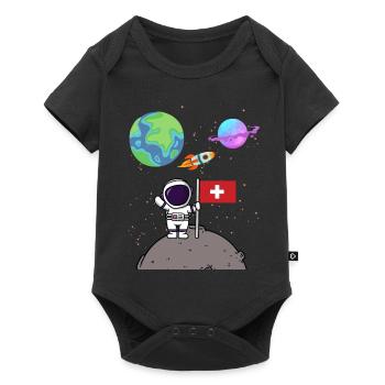 Moon landing Planet Switzerland Flag Astronaut - Baby Premium short-sleeve bodysuit - black - Front