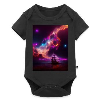 Piratenschiff im Weltraum - Baby Premium Kurzarmbody - Schwarz - Vorne