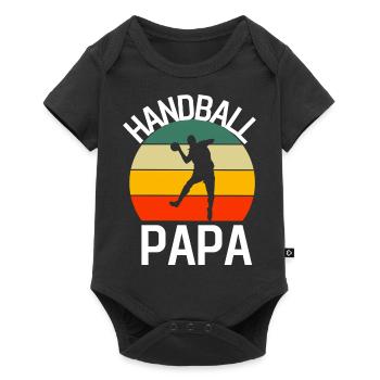 Retro Handballer Papa Handball - Baby Premium Kurzarmbody - Schwarz - Vorne