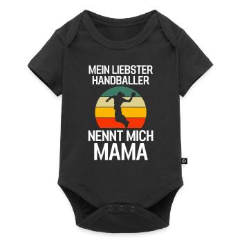 Mein Handballer nennt mich Mama Retro Handball - Baby Premium Kurzarmbody - Schwarz - Vorne