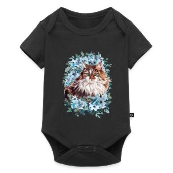 Norwegische Waldkatze mit Blumen - Aquarell - Baby Premium Kurzarmbody - Schwarz - Vorne