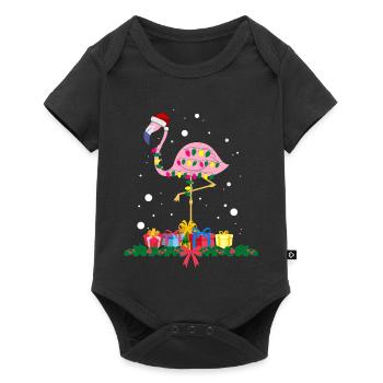 Flamant rose Noël. Cadeau de Noël - Body à manches courtes Premium Bébé - noir - Devant