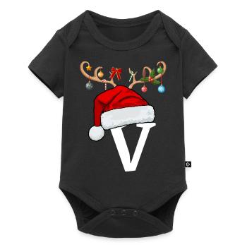 Brief V Weihnachtsmütze - Baby Premium Kurzarmbody - Schwarz - Vorne