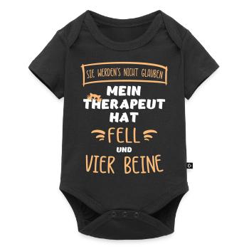 "Mein Therapeut hat Fell & vier Beine". Katzen. - Baby Premium Kurzarmbody - Schwarz - Vorne