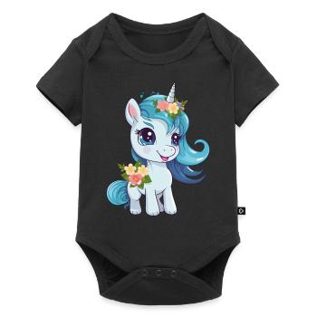 Licorne Fleurs Magie Fantaisie Dessin Animé Art Coloré - Body à manches courtes Premium Bébé - noir - Devant