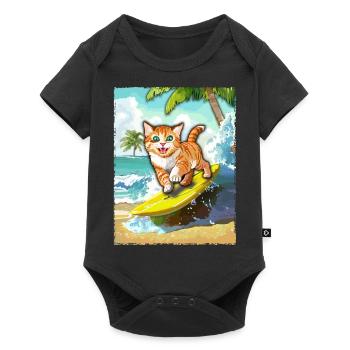Surfing Cat - Cat Surfboard - Baby Premium short-sleeve bodysuit - black - Front