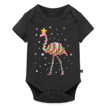 Cute Pink Flamingo Christmas Lights - Baby Premium short-sleeve bodysuit - black - Front