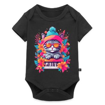 Cute Cat with Piano - Baby Premium short-sleeve bodysuit - black - Front