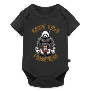 Muay Thai Panda - Panda Kickboxen Thai Boxen - Baby Premium Kurzarmbody - Schwarz - Vorne