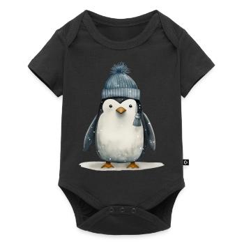 T-shirt pingouin chiot : Adorable espièglerie de l’Antarctique - Body à manches courtes Premium Bébé - noir - Devant