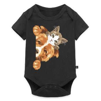 Peeking Border Collie dog and cute kitten - Baby Premium short-sleeve bodysuit - black - Front