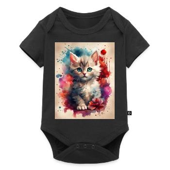 Cute Kitten in Watercolor Splash Art - Baby Premium short-sleeve bodysuit - black - Front